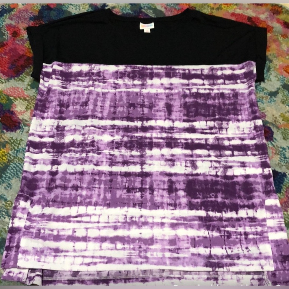 LuLaRoe Leah Black and Purple Tie-Dye Tunic